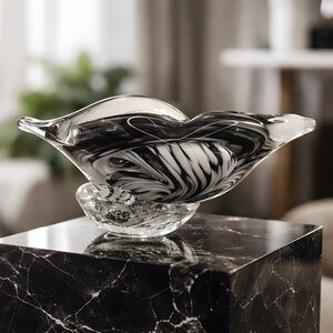 Elegant Black and White Glass Art Sculpture